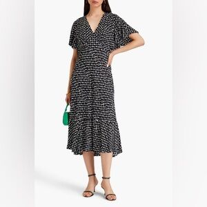 Diane Von Furstenberg Cecelia Midi Dress Black & White Print Flutter Sleeves